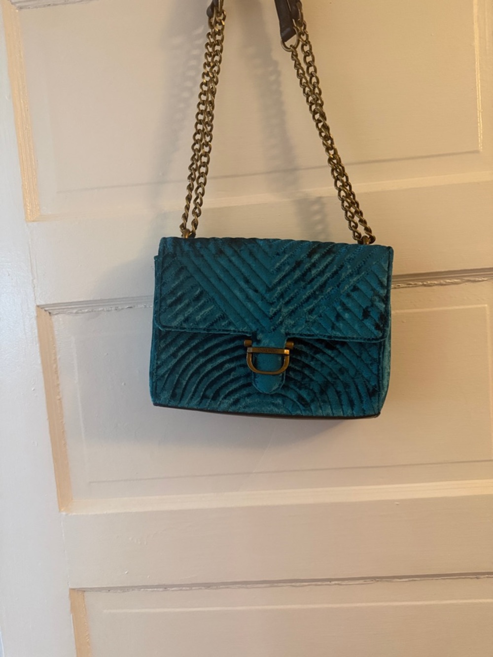 Nine West Teal Quilted Velvet Chain Shoulder Bag